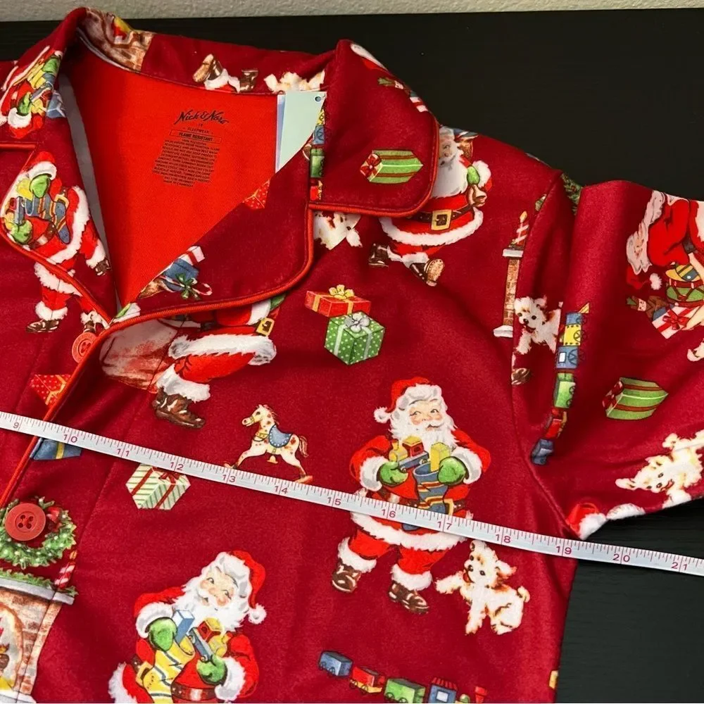 Nick‎ & Nora Kid’s Red Santa Flannel Pajama Top 14 NWT